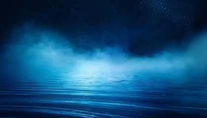 Fototapeta premium ethereal blue mist rising from a calm ocean surface at night creating a mystical atmosphere