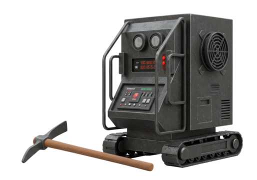Isolated Crypto Mining Rig Machine with Pickaxe for Digital Currency