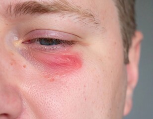 Obraz premium Close-up of irritated skin near eye