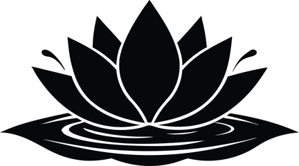 Lotus Flower Floating On Water Silhouette | Sacred Lotus Blossom Silhouette