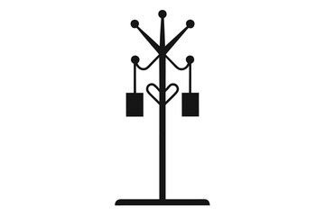 Stylized Coat Rack Silhouette with Hanging Shapes and Heart Detail Illustration