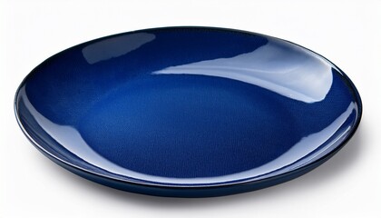 isolated dark blue ceramic plate round and empty viewed from the top on a white background
