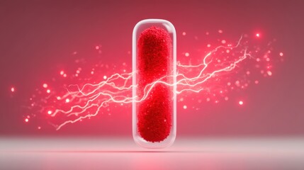 Futuristic Red Capsule with Electric Energy in Abstract Setting