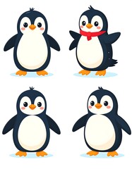 Fototapeta premium Four cartoon penguins in various poses