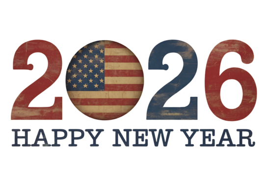 2026 Happy New Year with American Flag Texture, Patriotic Celebration for the United States of America, Festive Holiday Greetings and National Pride