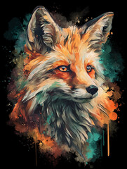Majestic Fox Head Surrounded by Artistic Leaves in a Mystical Setting background vector illustration with color vibrant details