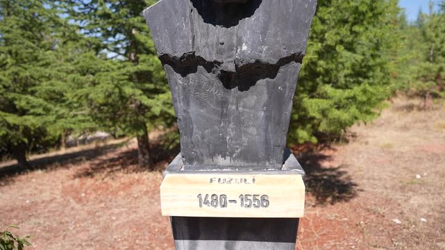 Bust Monument of Poet Fuzuli in Outdoor Park