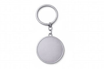 Round metallic keychain hanging, creating a professional and customizable accessory with transparent background