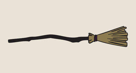 Single witch broom, classic boho style, boho mystical witchy hand drawn style