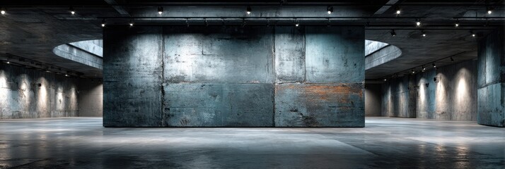 Modern industrial space with polished concrete floors and stylish lighting features in a gallery or exhibition area