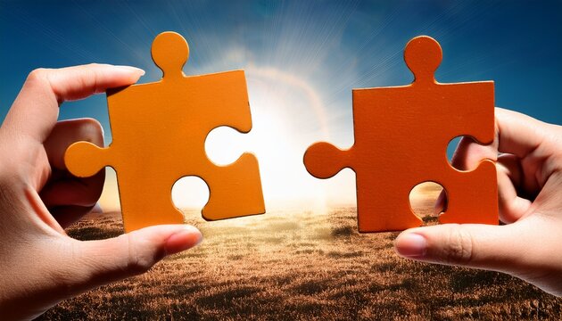 two hands with different pieces of puzzle