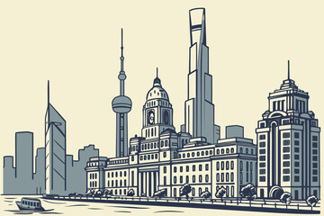 Fototapeta premium Shanghai, China – A global financial hub blending futuristic skyscrapers with rich colonial history along the Huangpu River.