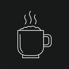 Steaming Hot Chocolate Mug with Foam Line Art Icon, Simple Cozy Winter Beverage Outline, Minimalist Warm Drink Symbol, Modern Vector Graphic for Cafe and Beverage Themes.