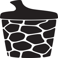 A black and white illustration of a sippy cup with giraffe print against a white background space