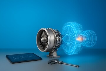 Naklejka premium Holographic Jet Engine Display for Advanced Aviation and Predictive Performance