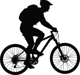 Silhouette mountain biker riding with backpack outdoor cycling adventure sports activity illustration extreme sport lifestyle fitness and travel flat vector illustration