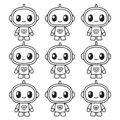 Fototapeta premium Cute Robot Characters in Various Poses