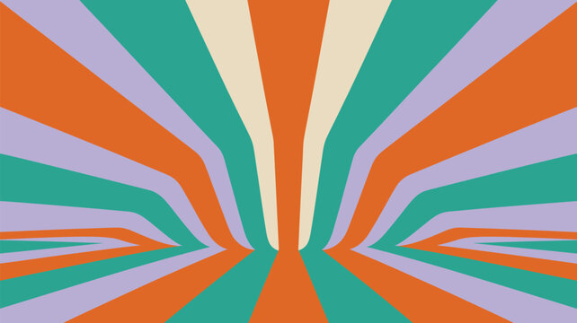 Fototapeta Abstract background with converging lines in orange, teal, lavender, and cream creating a tunnel effect