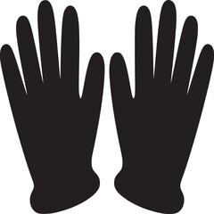 Two cartoonish black hand silhouettes facing up on a white background with fingers spread apart wide open