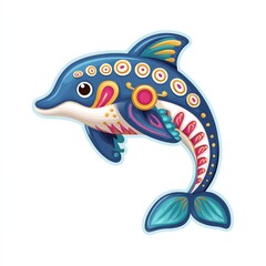 Naklejka premium Playful Teal and Pink Dolphin Illustration with Decorative Patterns