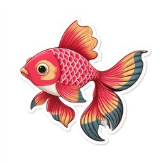 Fototapeta premium Red Orange Goldfish Illustration with Detailed Scales and Fins