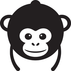 A simple black and white illustration of a monkey face with a minimalistic design approach used