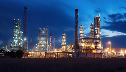 oil refinery plant at night