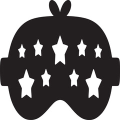 Black sleep mask with white stars on a white background in a minimalist style illustration art