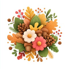 Autumnal Floral Arrangement with Pine Cones and Leaves