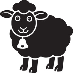 Illustration of a black sheep with a bell around its neck standing on a white background in vector format