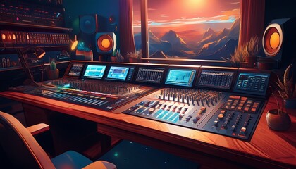 modern music recording studio control desk generative ai