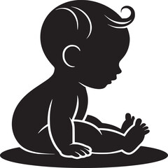 Silhouette of a baby sitting down with curly hair on a white background in a simple illustration