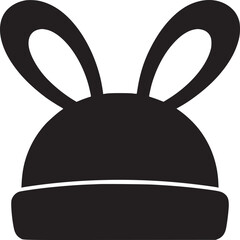 A simple black and white graphic of a hat with bunny ears on top against a white background