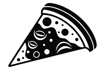 Black and White Slice of Pizza with Pepperoni and Dough Crust Design