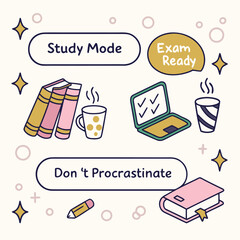 Motivational study planner sticker set design with motivational quotes and icons for organization and productivity