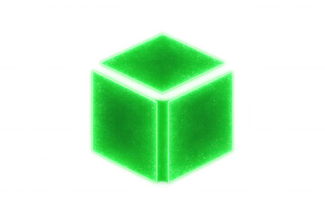 Fototapeta premium Neon green cube glowing on a transparent background, symbolizing innovation and cutting-edge technology
