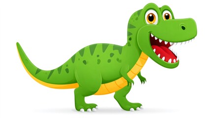 Green cartoon tyrannosaurus rex dinosaur smiling and showing teeth