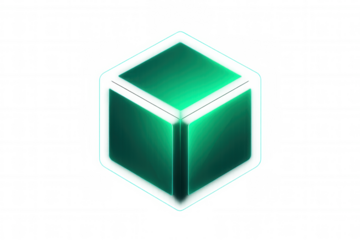 Green glowing cube rotating on transparent background, perfect for technology, futuristic, or abstract projects