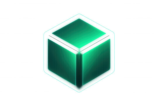 Green glowing cube rotating on transparent background, perfect for technology, futuristic, or abstract projects - Powered by Adobe