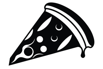 Minimalist Black Pizza Slice Graphic with Topping Shapes and Dripping Cheese Illustration