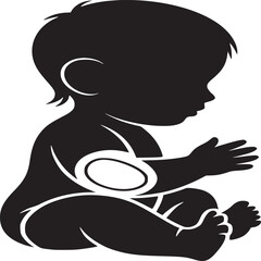 Silhouette of a baby sitting with hands together in a vector illustration on a white background