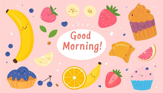 Cute cartoon food graphic with "Good Morning" greeting