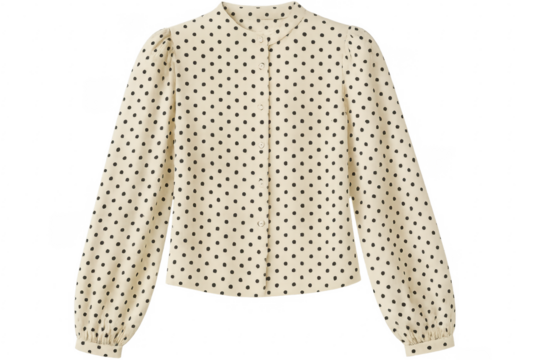 Elegant beige blouse with black polka dots on transparent background