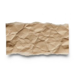 crumpled torn horizontal brown paper piece isolated on white background for post editing and graphic resource