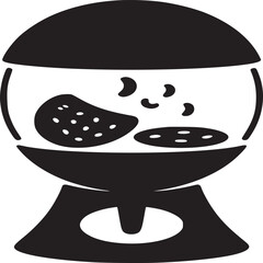 A black and white illustration of a gumball machine with candy inside on a white background design