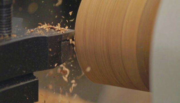Close-up of wood lathe in action - Powered by Adobe