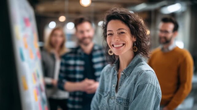 Medium shot centered on a cooperative member presenting surplus allocation chart clear and detailed with outoffocus colleagues in background showcasing collaborative decisionmaking