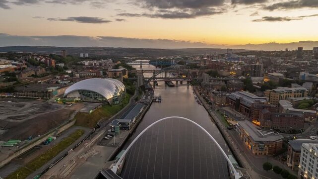 Aerial view of newcastle upon tyne cityscape at sunset, england, united kingdom - Powered by Adobe