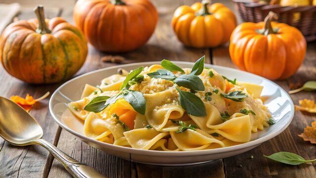 Cappellacci di Zucca &ndash; pumpkin-filled pasta, butter sage sauce, parmesan, elegant autumn Italian plate