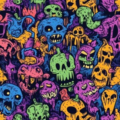 Fototapeta premium Vivid color pattern Grafiti draws Doodle Art pattern Halloween For Textiles Children's Clothing Cool Background 